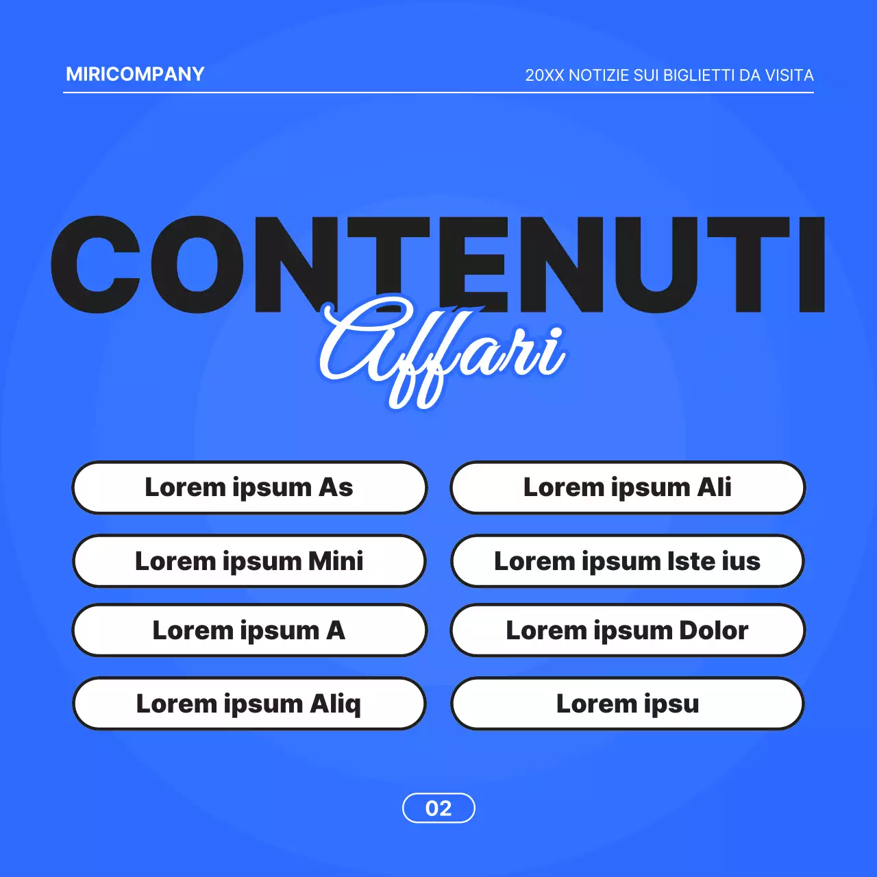 Proposta commerciale minimalista con sfondo blu