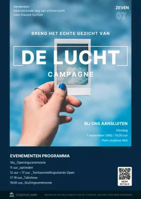 Minimalistisch concept milieu-evenement promotie met een foto op een marineblauwe achtergrond