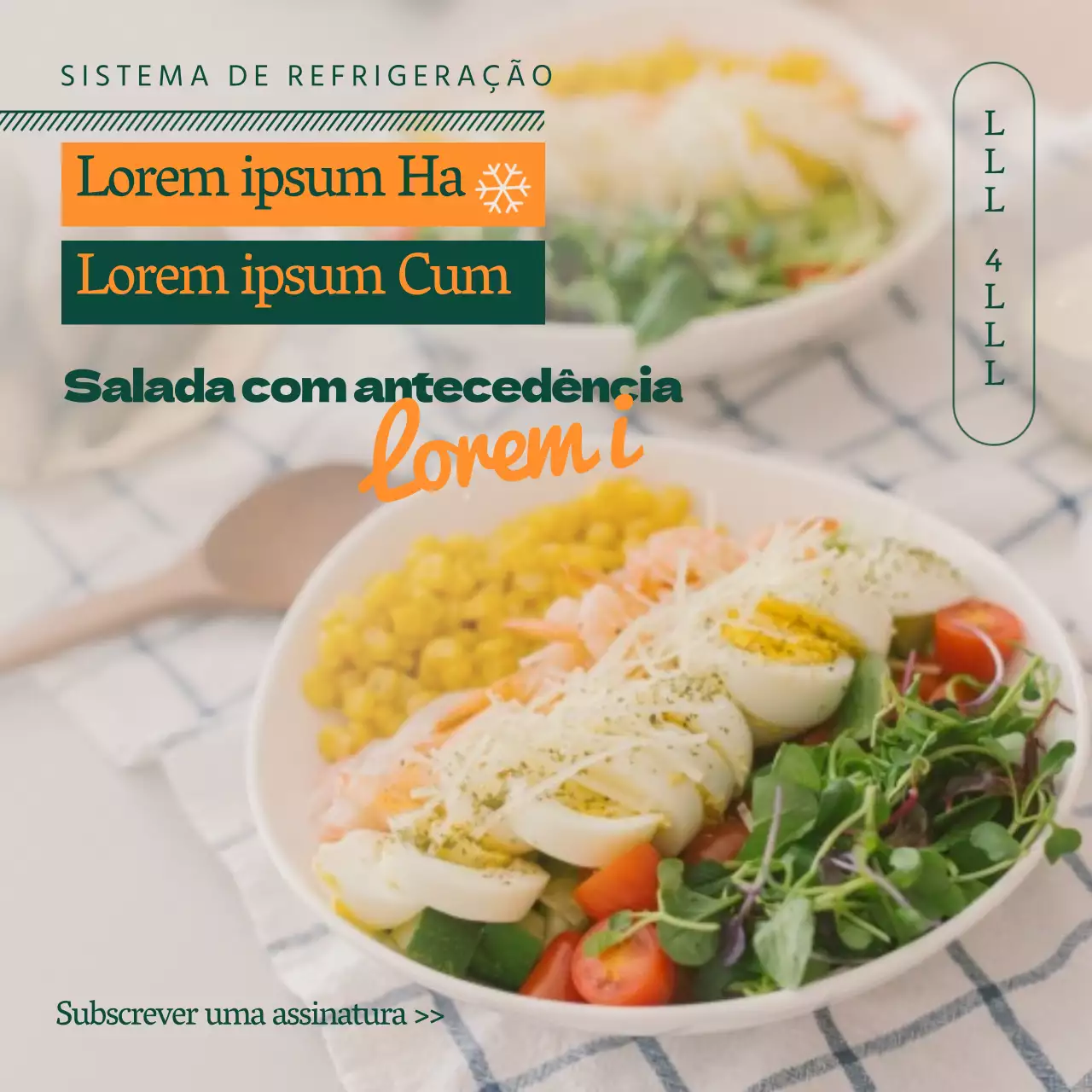 Quero uma salada fresca em verde profundo e laranja