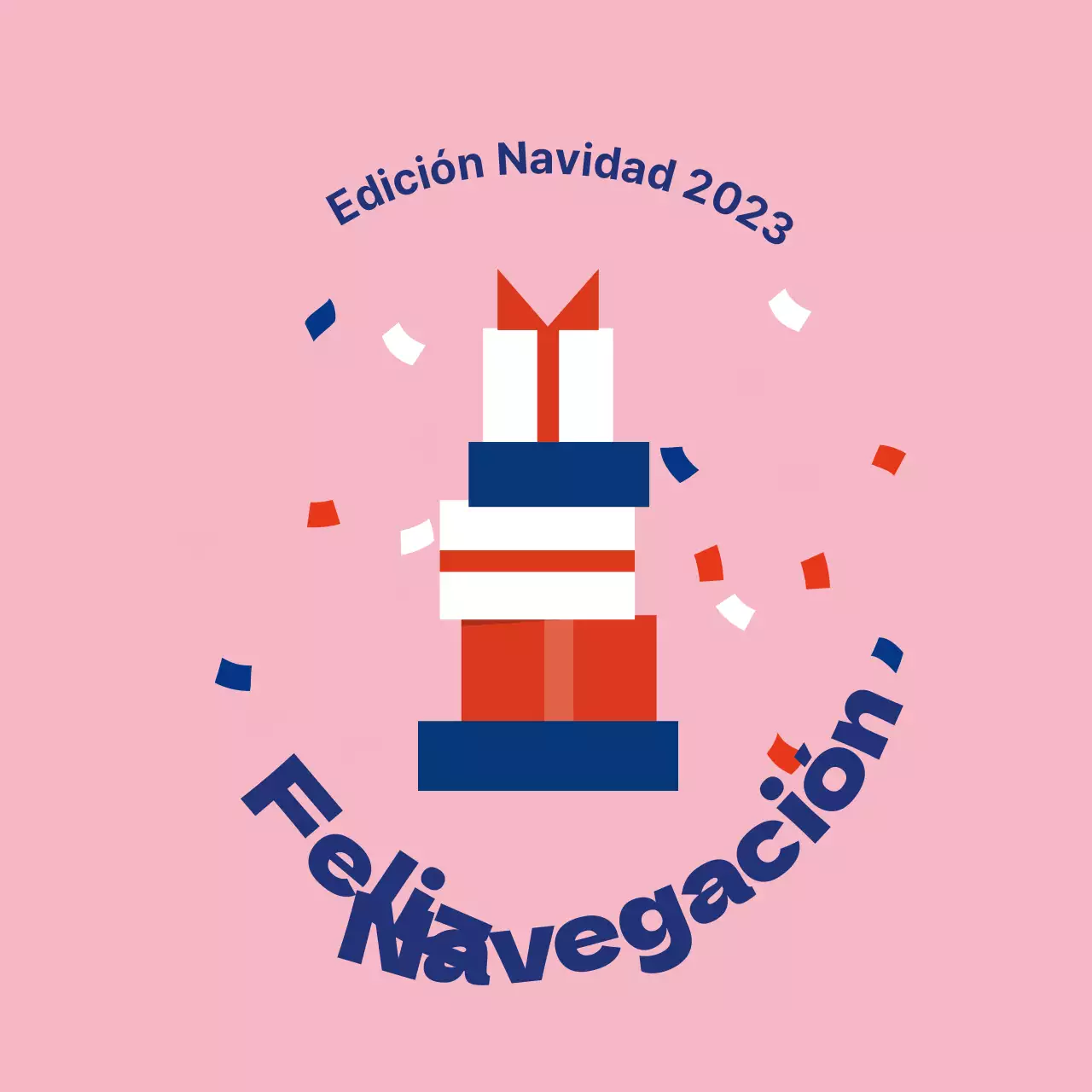 Etiquetas navideñas ilustradas azul rosa rojo