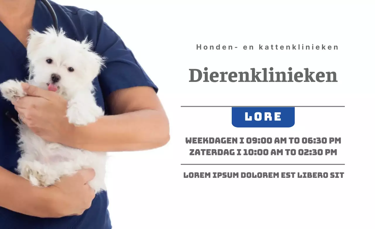 Promoot de openingstijden van de dierenkliniek met een donkergrijsblauwe foto