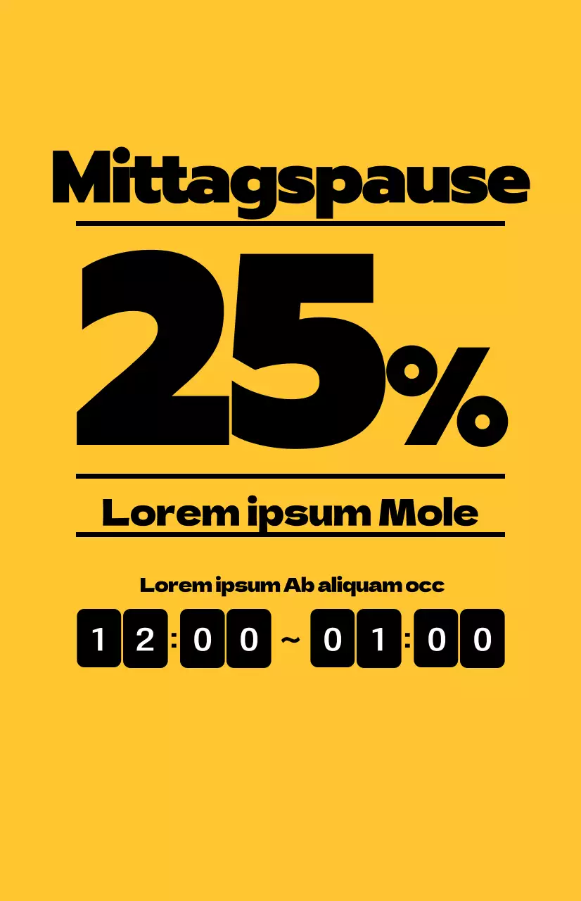 Bewerben Sie Mittagsangebote mit kontrastierendem schwarzen Text auf gelbem Hintergrund