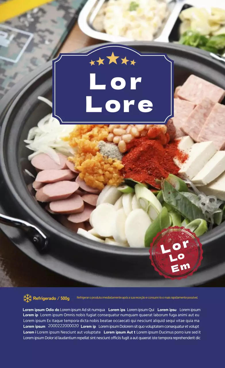 Etiqueta para saco de comida com foto em relevo