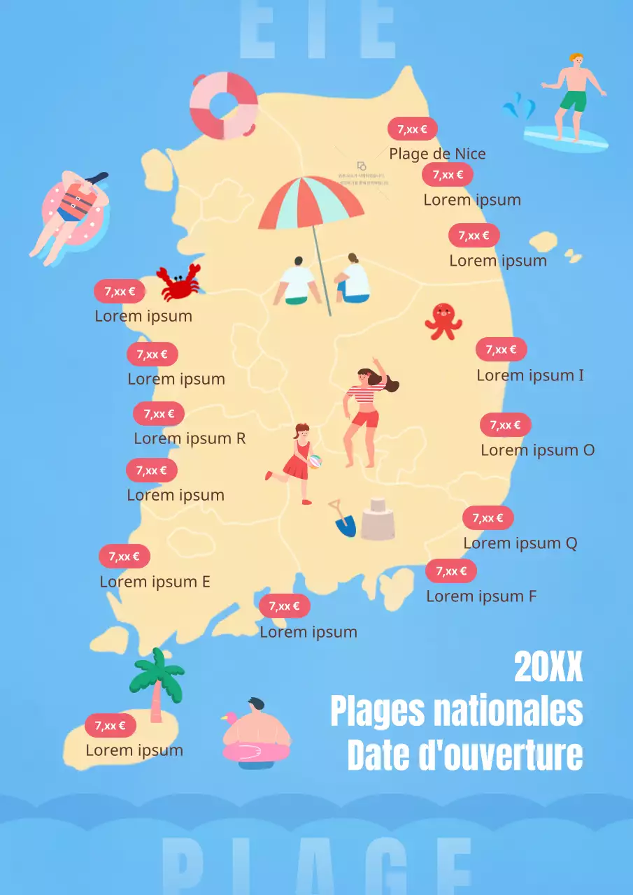 Jour d'ouverture de la plage nationale avec une carte de la Corée sur fond d'océan bleu