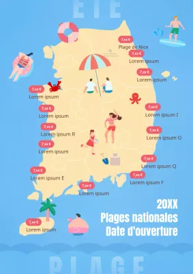 Jour d'ouverture de la plage nationale avec une carte de la Corée sur fond d'océan bleu