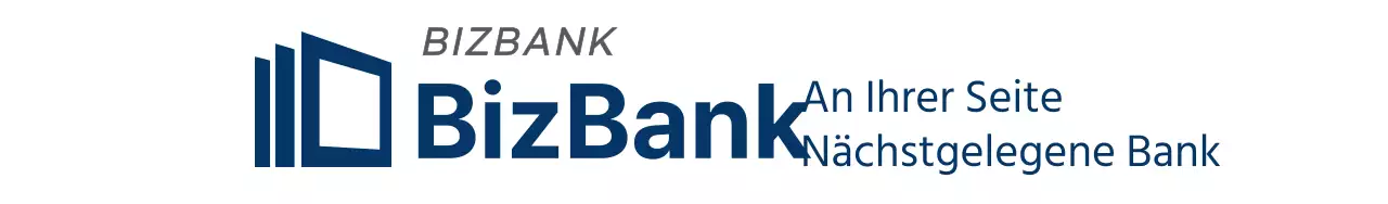 Einfaches Design mit dem Namen und dem Logo der Bank in blauen, vertrauenswürdigen Farben
