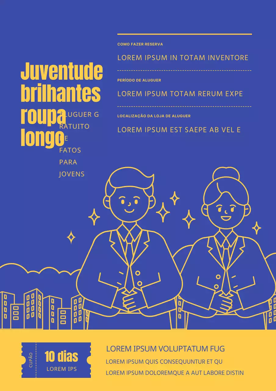 Informações sobre a contratação de vestuário de entrevista azul e amarelo
