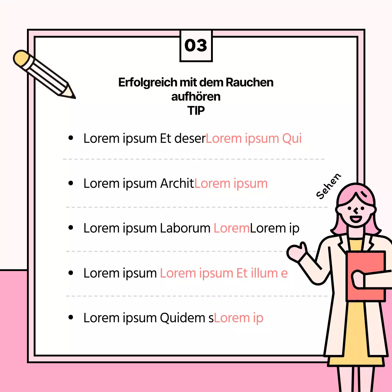 Niedliche Illustration der Auswirkungen der Raucherentwöhnung in Hellblau und Rosa