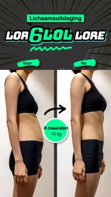 Een fitness Instagram-verhaal over een lichaamstransformatie met neonkleurige tekst om het op te laten vallen.