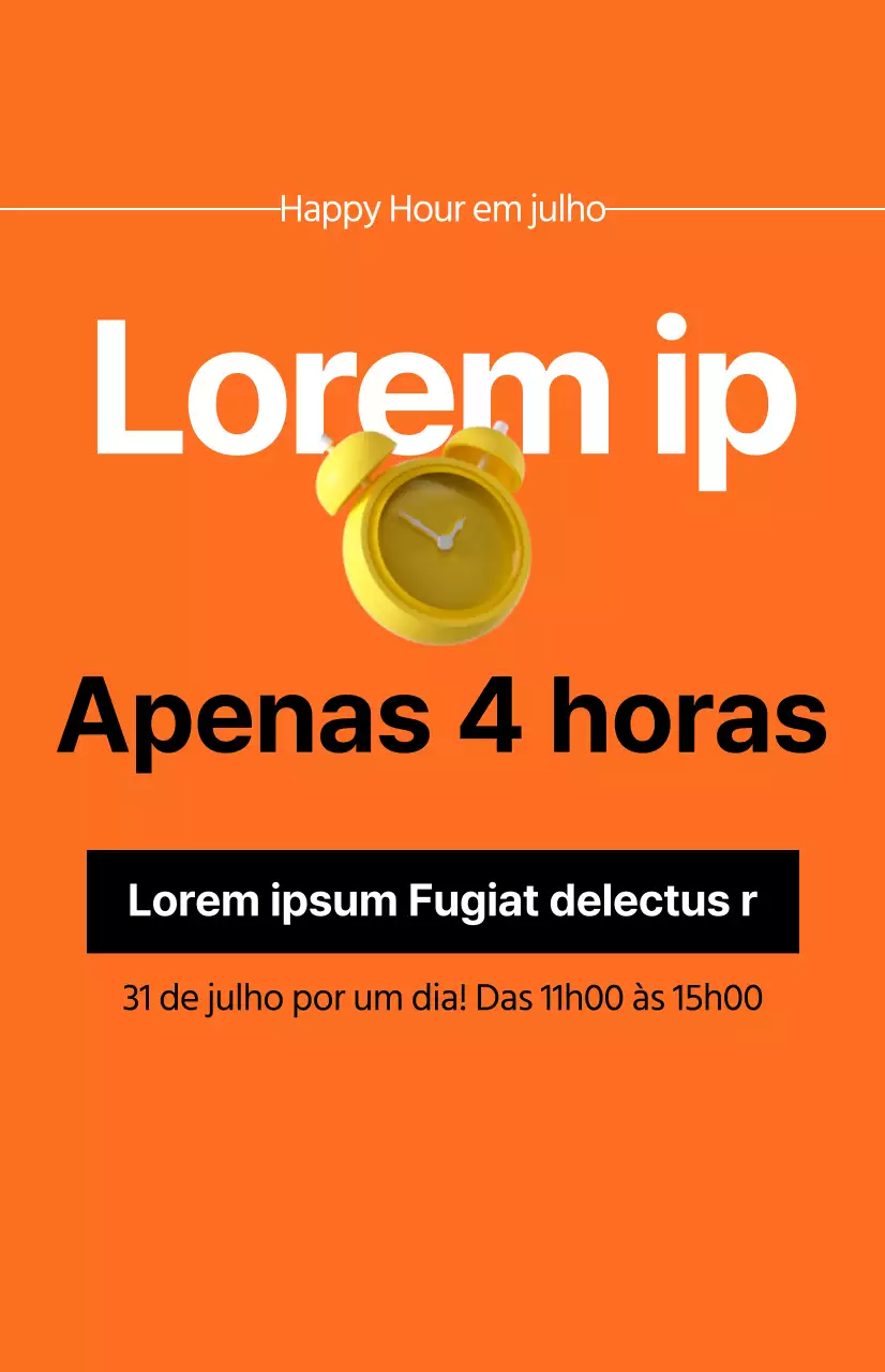 Uma promoção de saldos com uma imagem de um despertador sobre um fundo cor de laranja
