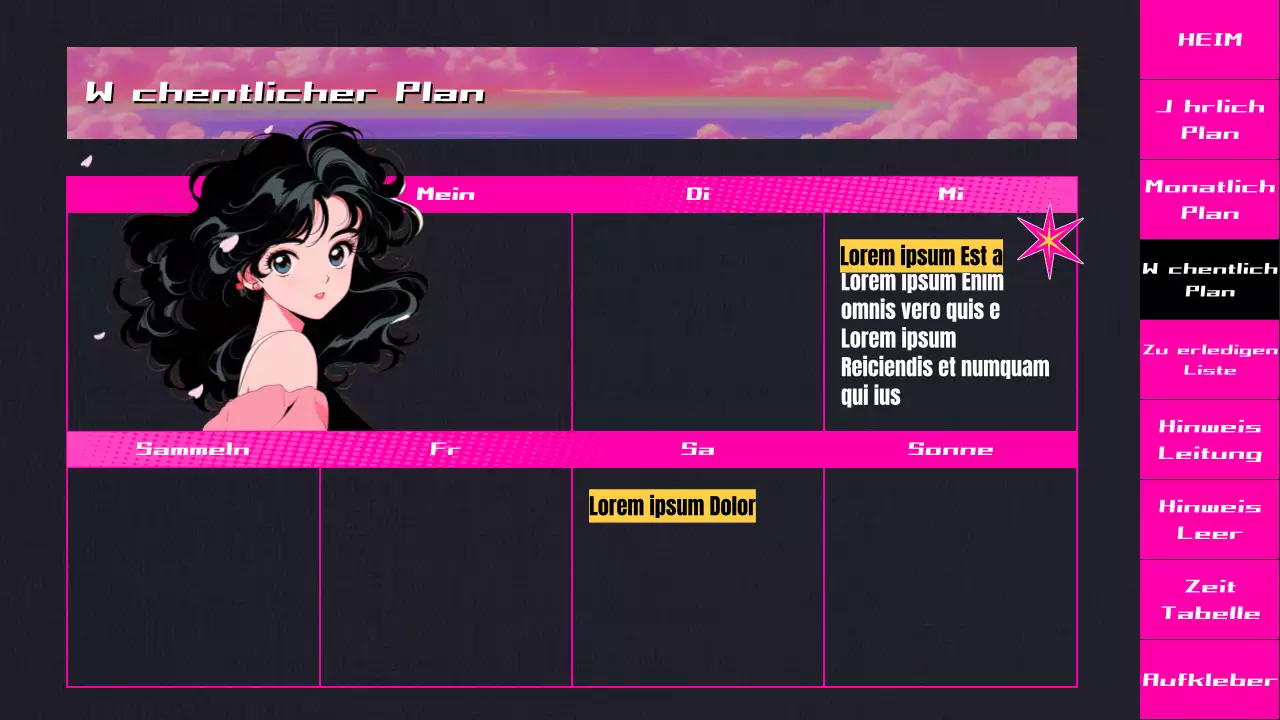 CityPop Animation Highlight-Planer mit schwarzem und rosa Farbverlauf