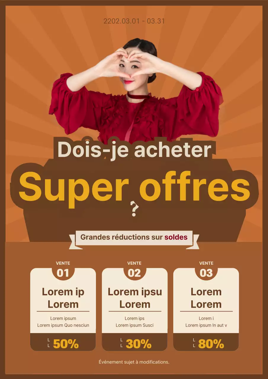 Prospectus promouvant une super vente brune, colorée et portant la marque de l'entreprise