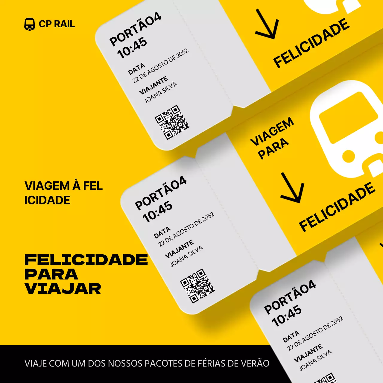 Conceito de bilhete amarelo e preto de viagem de comboio