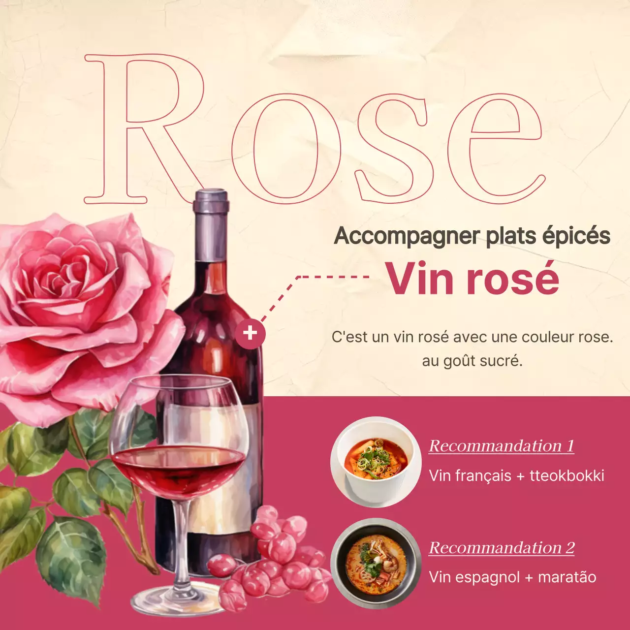 Poste d'appariement des vins vintage avec des accents rouges et kaki