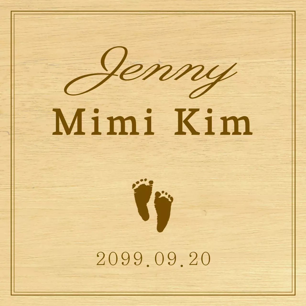 Eine einfache Holztafel mit Text und Illustrationen zur Feier des ersten Geburtstags Ihres Babys.