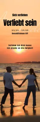 Theaterbanner mit einem sich an den Händen haltenden Paar vor einem Hintergrund mit Sonnenuntergang