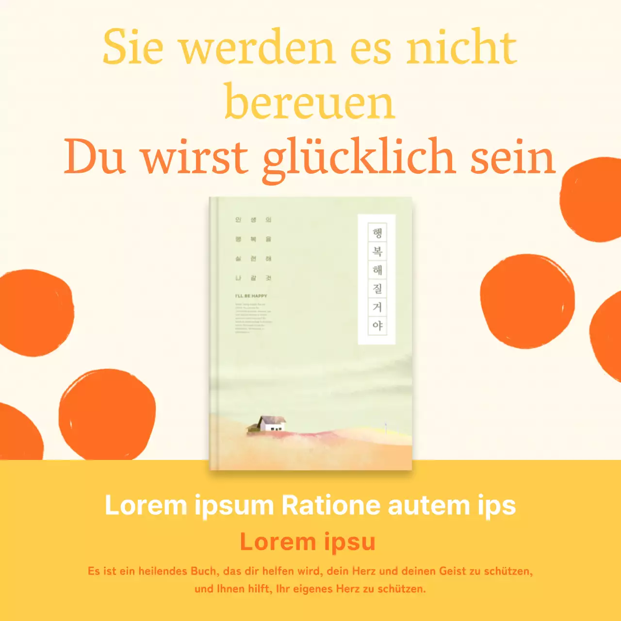 Buchempfehlungswerbung mit gelbem und orangefarbenem Illustrationshintergrund V2