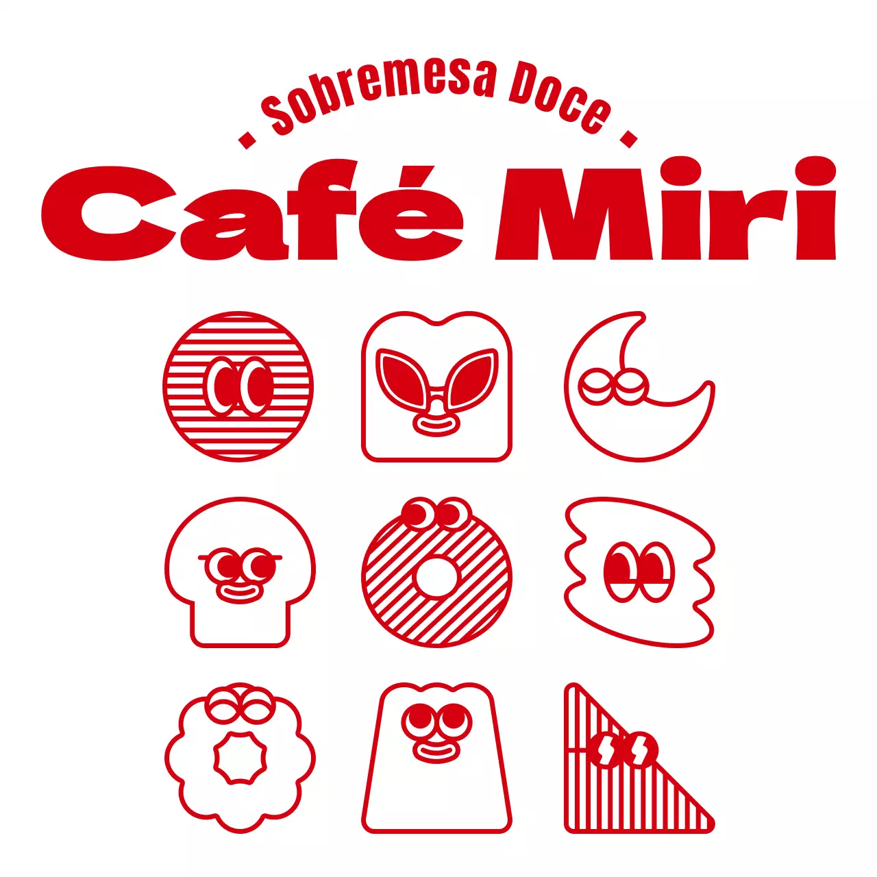 Ilustrações de sobremesas vermelhas, limpas e bonitas e frases de texto num estilo café