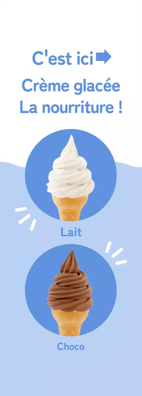 Promouvoir un menu propre et mignon avec des glaces blanches sur un fond bleu clair