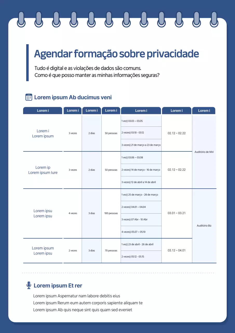 Azul Estilo de documentação do plano de formação limpo e legível