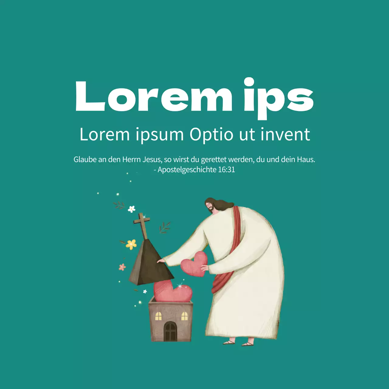 Türkisfarbene Vintage-Illustration Kirche