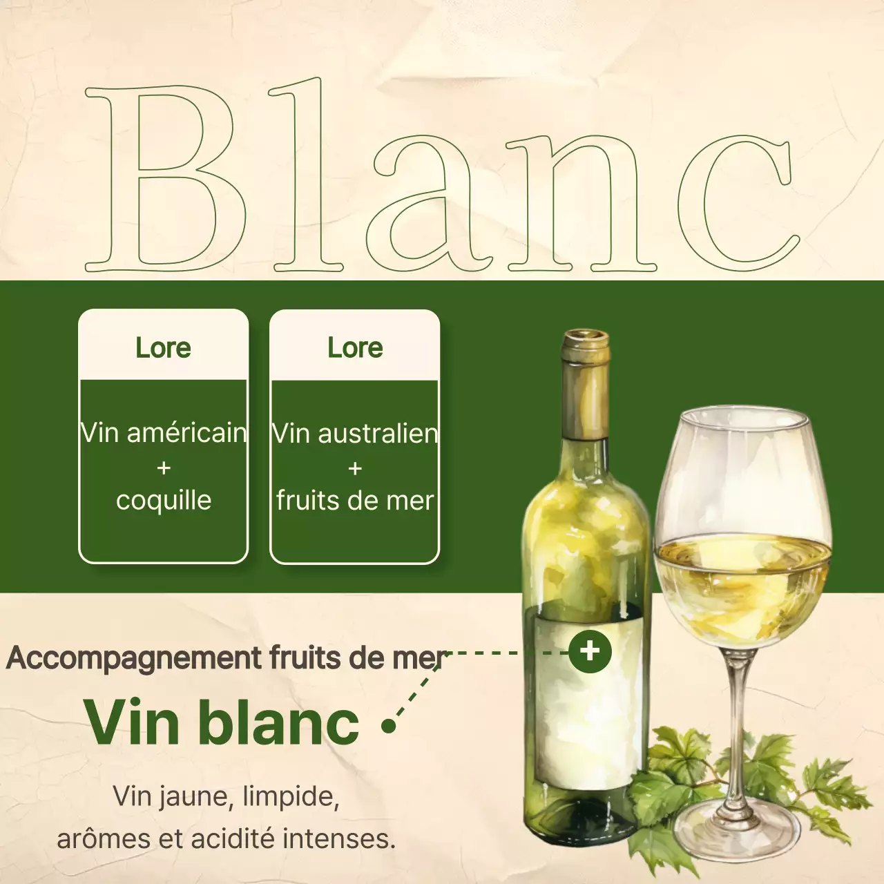 Poste d'appariement des vins vintage avec des accents rouges et kaki