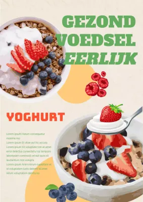 Yoghurt Healthy Food Fair evenement met gele achtergrond