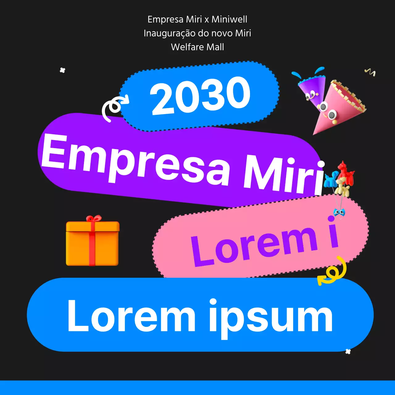 Promover a abertura de um centro comercial de bem-estar kitsch em preto e azul