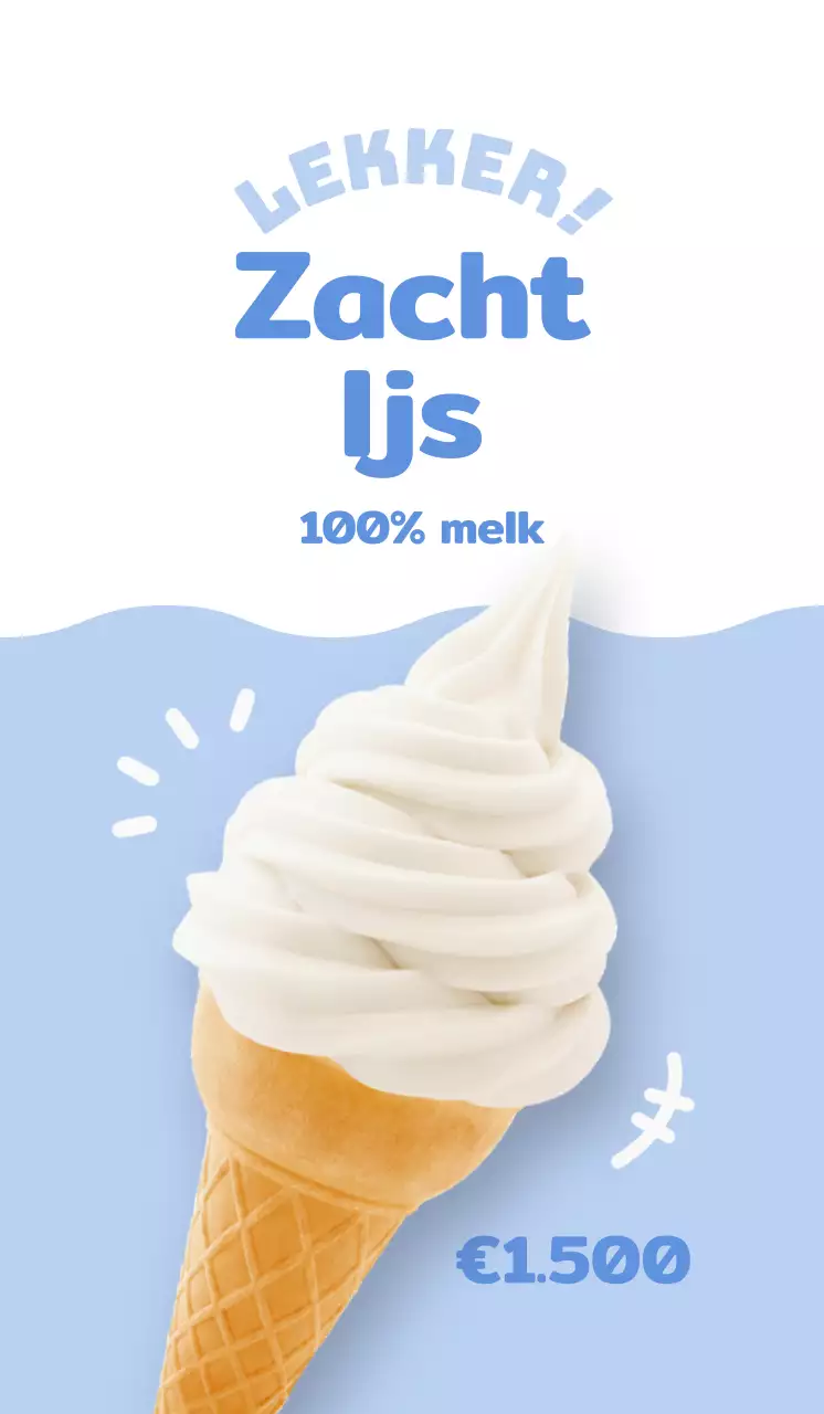Promoot een strak, schattig menu met wit ijs op een lichtblauwe achtergrond