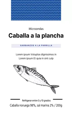 Etiqueta de envasado de caballa azul ilustrada