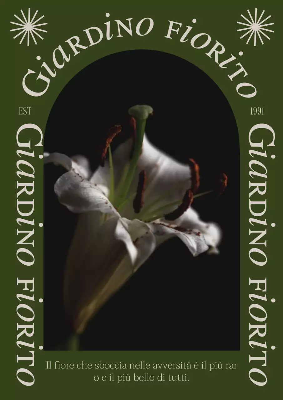 Poster verticale floreale vintage verde cachi beige