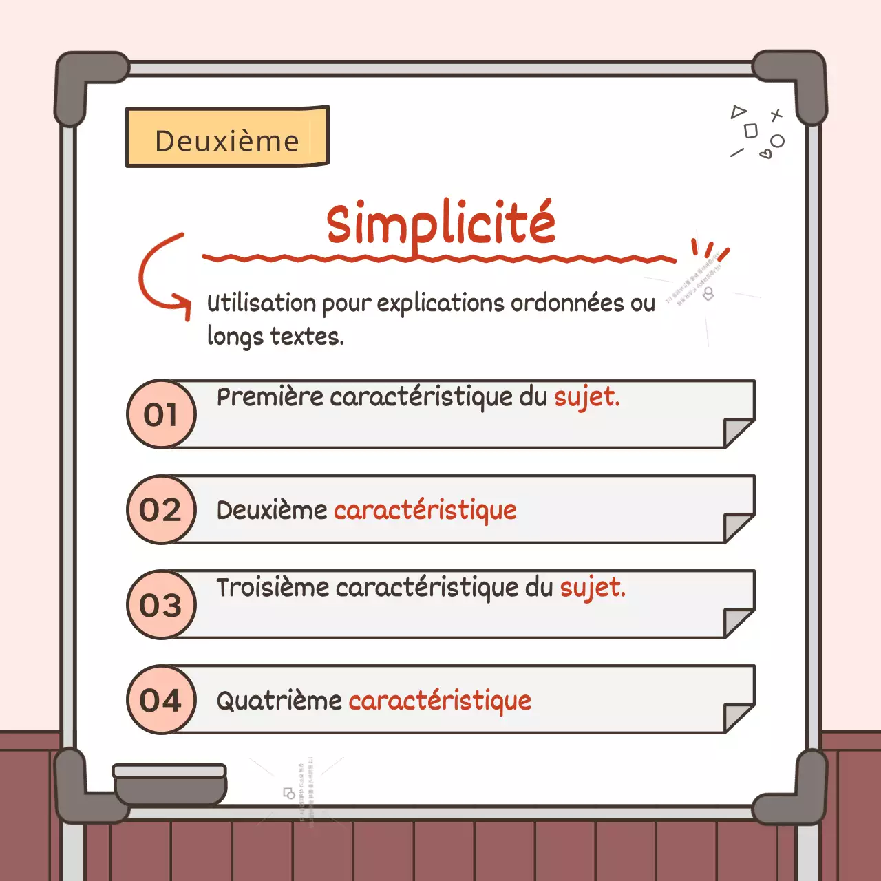 Un guide pour résumer les informations de base en rose et blanc