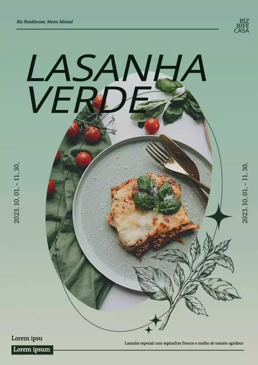 Apresentação de um menu verde e exuberante de outono