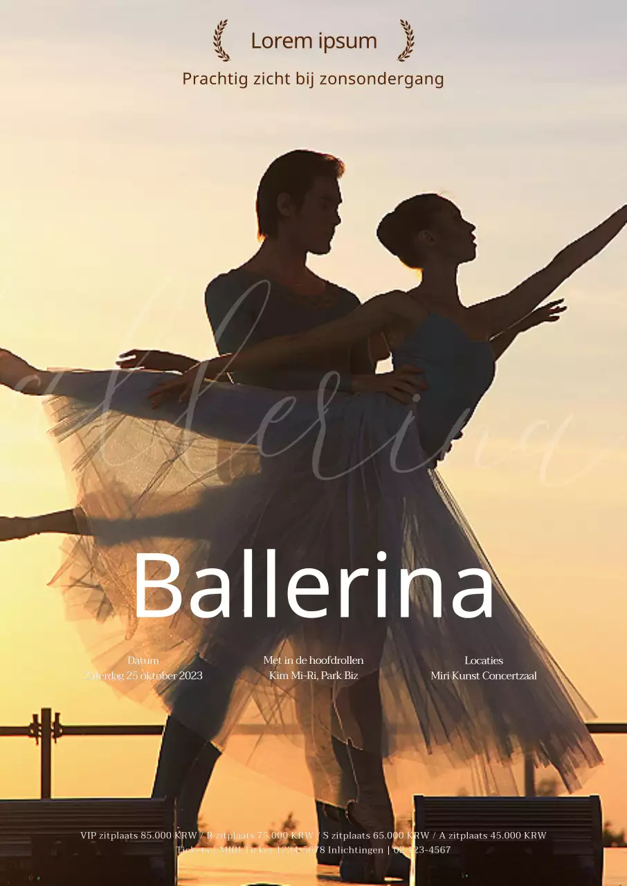 VoorstellingBalletvoorstelling met op de achtergrond een gele zonsondergang