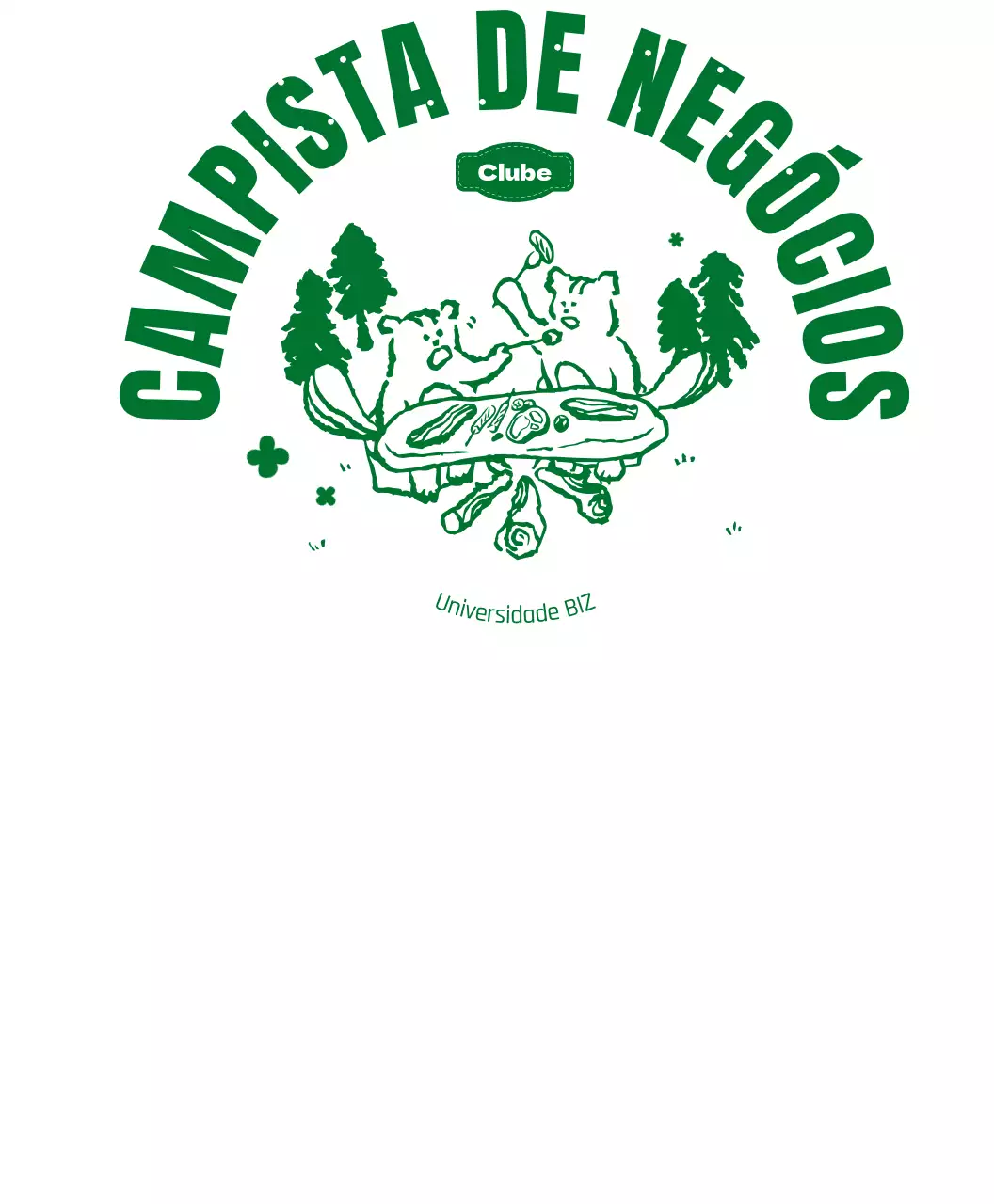 T-shirt de grupo de clube de campismo com personagem de esquilo de campismo