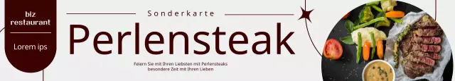 Stilisiertes Banner mit einem Foto von einem Steak in einem halbrunden Rahmen