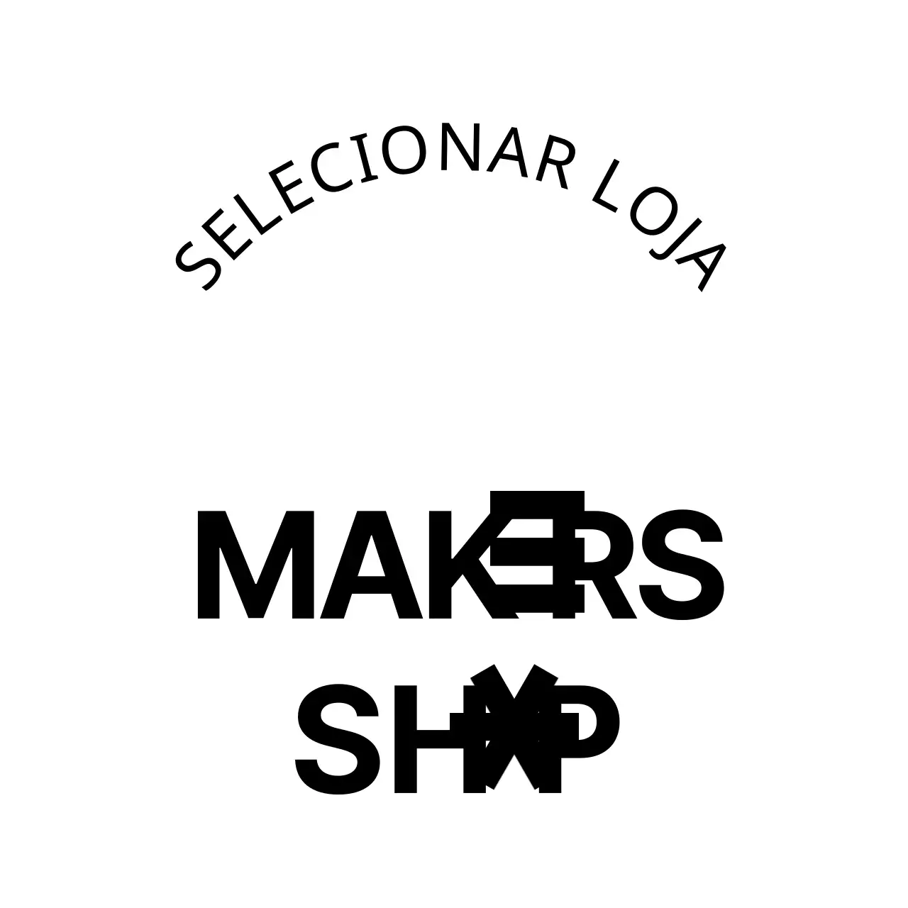 Um sinal de loja simples com texto e formas de loja editorial a preto.
