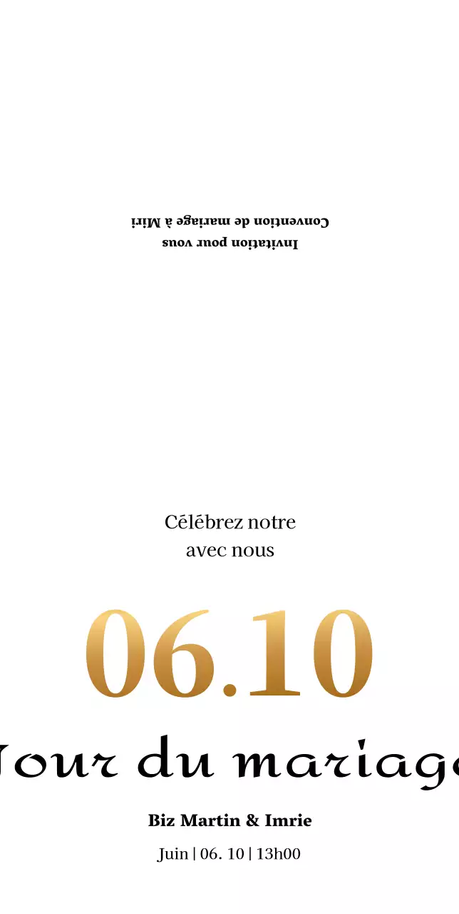 Invitations de mariage simples en blanc et or