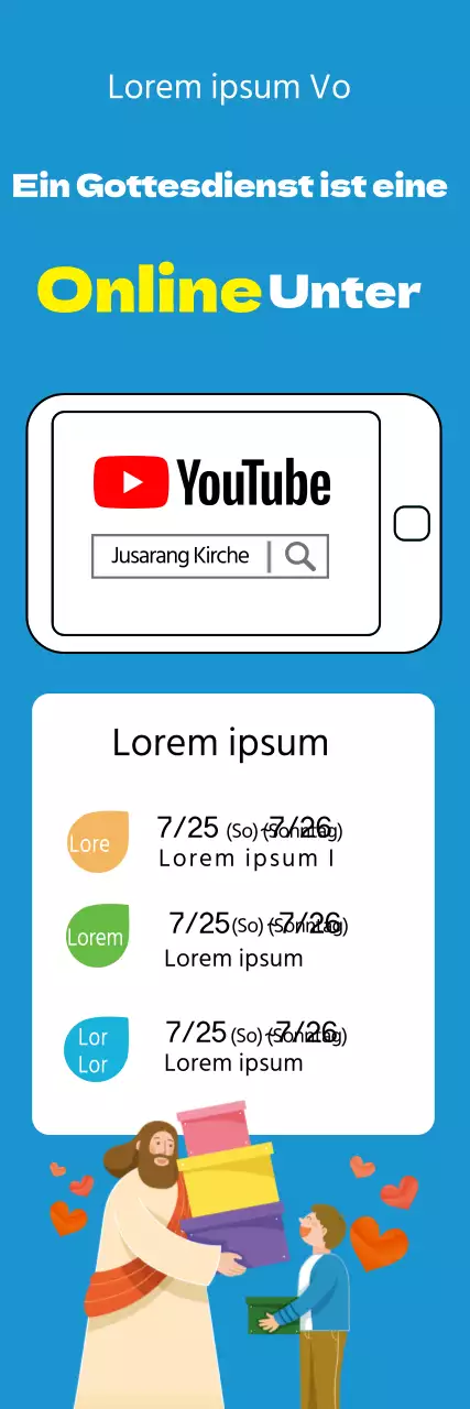 Blauer illustrierter Online-Gottesdienstführer