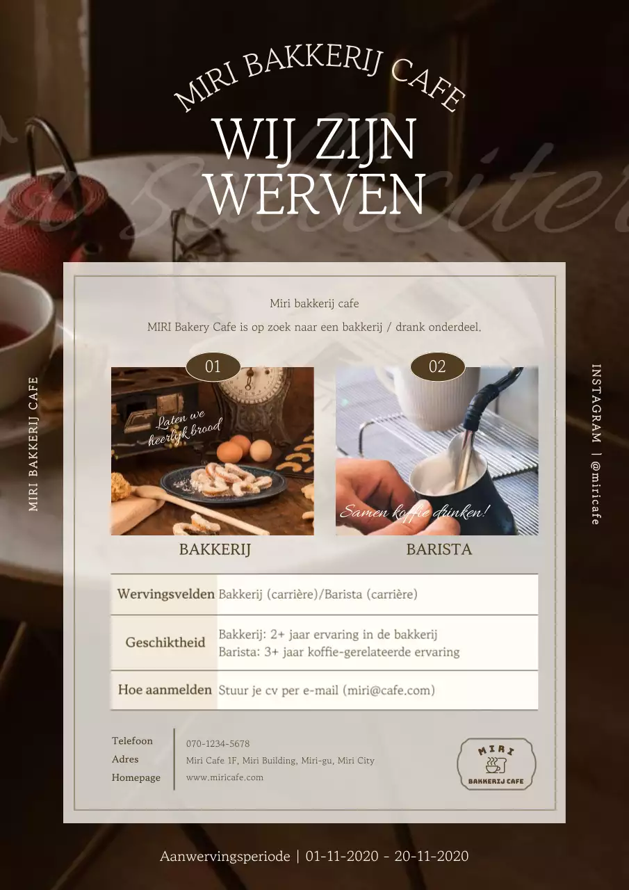 Trendy café personeelsadvertentie in bruin