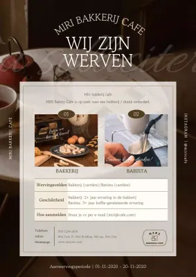 Trendy café personeelsadvertentie in bruin