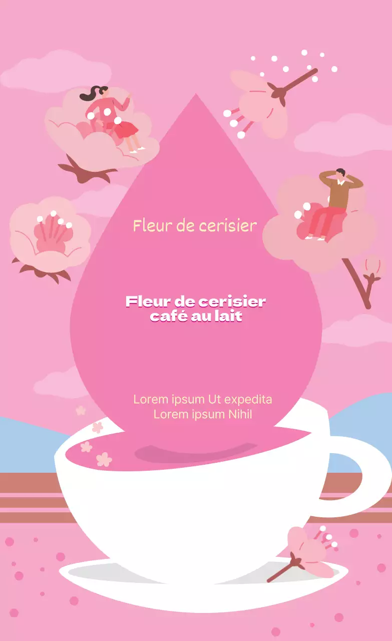 Illustration rose Étiquette d'emballage d'aliments mignons pour le café au lait