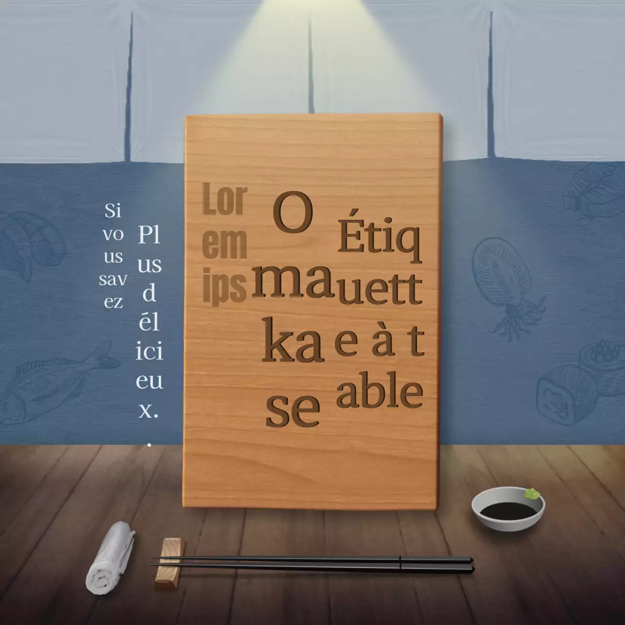 Concept de restaurant japonais en bleu marine et marron