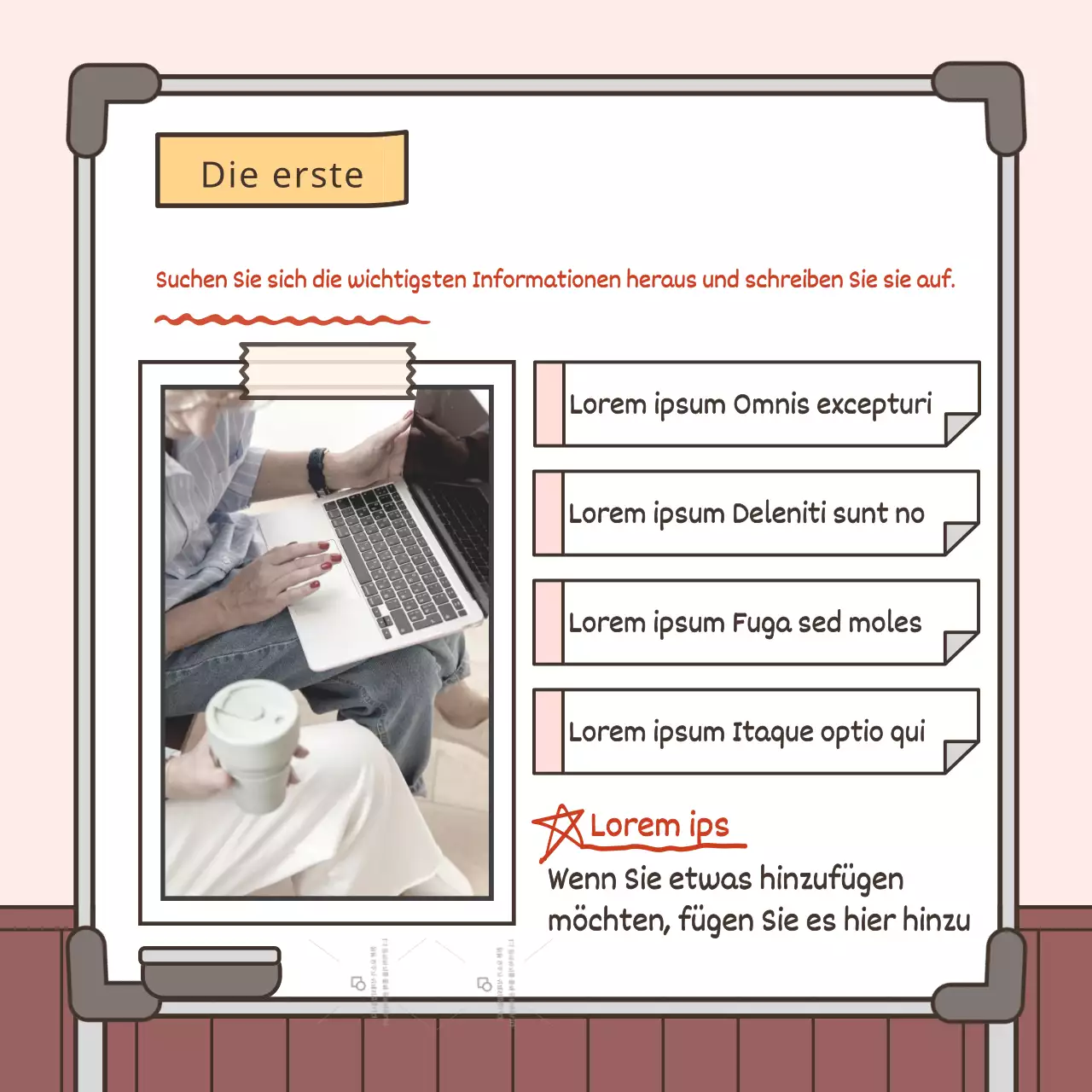 Ein Leitfaden für die Zusammenfassung grundlegender Informationen in rosa und weiß