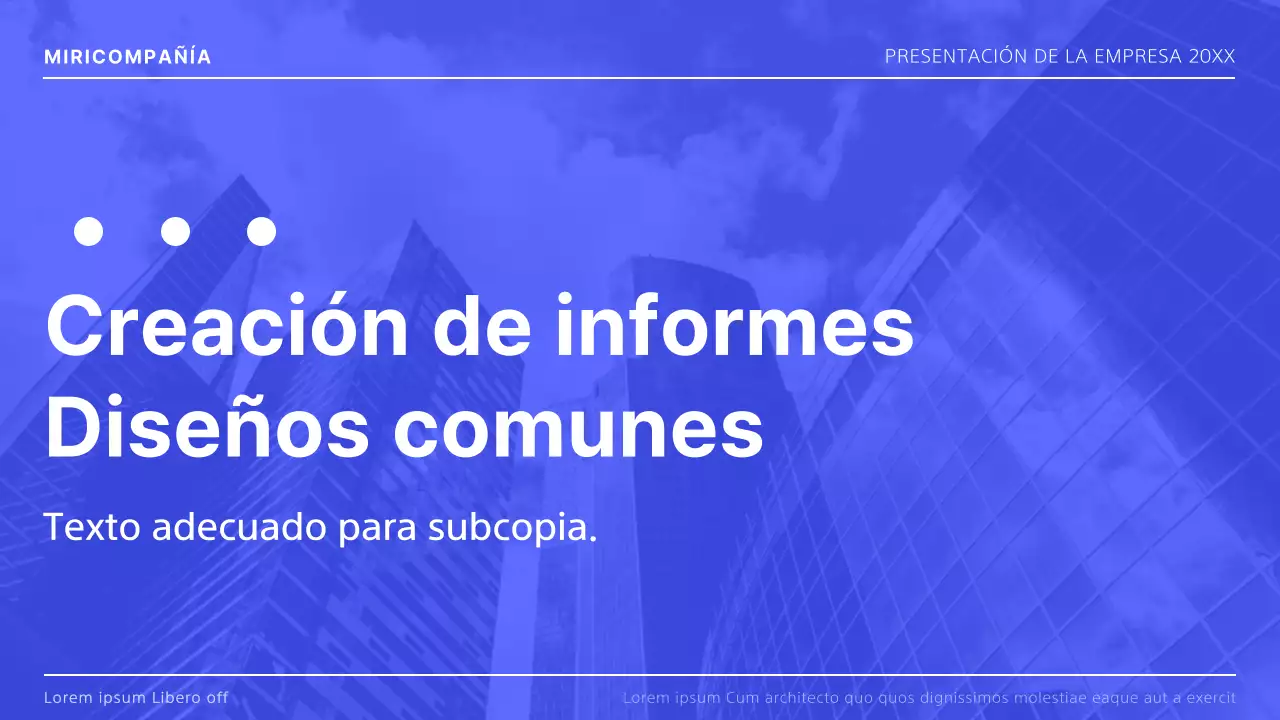 Informe de diseño empresarial sencillo en azul y blanco