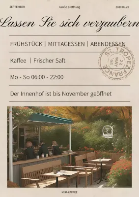 Vintage Café Postkarte Einladung in beige