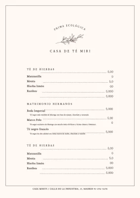 Menú sencillo de cafetería