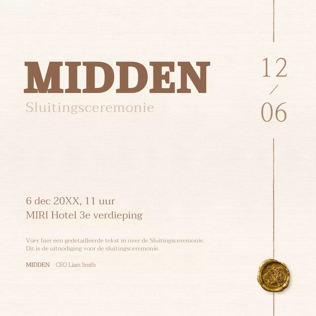Uitnodiging sluitingsceremonie in ivoor en bruin