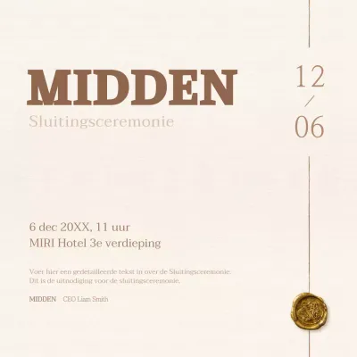 Uitnodiging sluitingsceremonie in ivoor en bruin