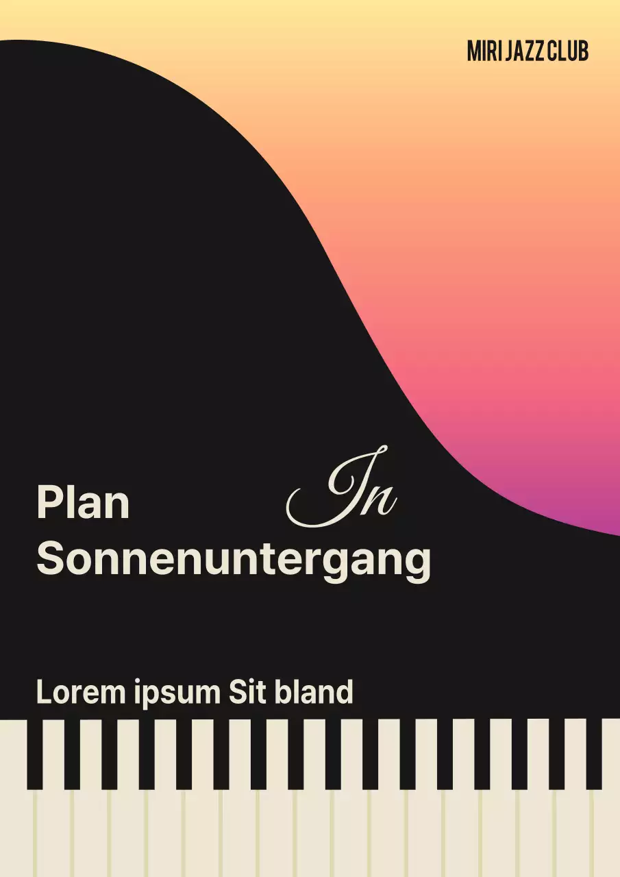 Zarter Veranstaltungsvorschlag mit Sonnenuntergang und Klavierillustrationen